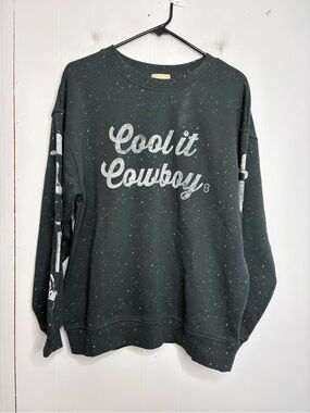 Sterling Stitch Sweatshirt Womens Small Cool It Cowboy Speckled Crewneck Graphic